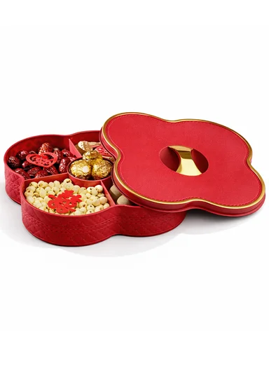 5-Compartment Flower-Shape Serving Box With Lid 473-780 (W24 × D24 × H7.5)cm - Bordeaux