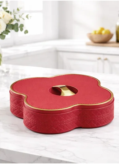 5-Compartment Flower-Shape Serving Box With Lid 473-780 (W24 × D24 × H7.5)cm - Bordeaux