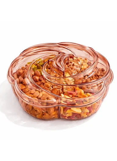 7-Compartment Round Shape Serving Box With Lid 473-6883 (D30 × H10)cm - Orange 
