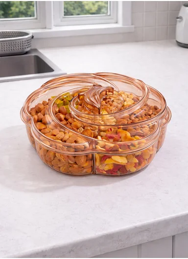 7-Compartment Round Shape Serving Box With Lid 473-6883 (D30 × H10)cm - Orange 
