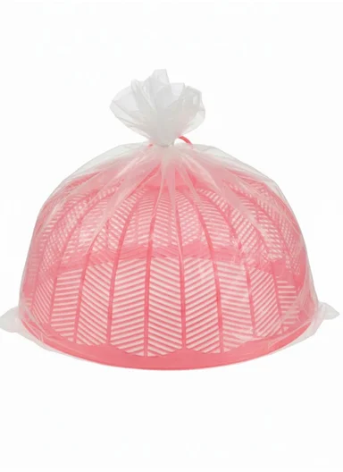 Plastic Food Cover Round With Handle (D36 x H22)cm - Coral Pink