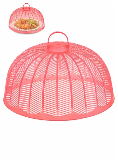 Plastic Food Cover Round With Handle (D33 x H17)cm - Coral Pink