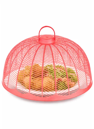 Plastic Food Cover Round With Handle (D33 x H17)cm - Coral Pink