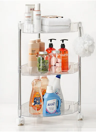 3-Layers Clear Rolling Storage Cart, Durable Multi-Use Organizer (W43 x D28 x H62)cm - Transparent