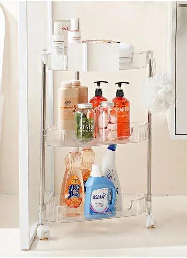 3-Layers Clear Rolling Storage Cart, Durable Multi-Use Organizer (W43 x D28 x H62)cm - Transparent