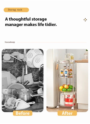 3-Layers Clear Rolling Storage Cart, Durable Multi-Use Organizer (W43 x D28 x H62)cm - Transparent