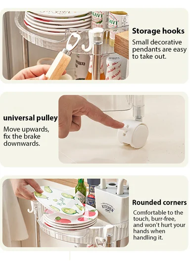 3-Layers Clear Rolling Storage Cart, Durable Multi-Use Organizer (W43 x D28 x H62)cm - Transparent