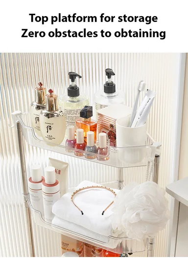 3-Layers Clear Rolling Storage Cart, Durable Multi-Use Organizer (W43 x D28 x H62)cm - Transparent