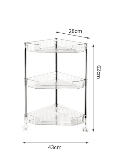 3-Layers Clear Rolling Storage Cart, Durable Multi-Use Organizer (W43 x D28 x H62)cm - Transparent