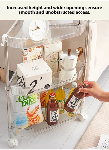 3-Layers Clear Rolling Storage Cart, Durable Multi-Use Organizer (W43 x D28 x H62)cm - Transparent