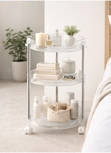3-Layer Rolling Storage Rack with Wheels, Clear Multi-Purpose Organizer Cart (W33.5 x H62)cm - Transparent