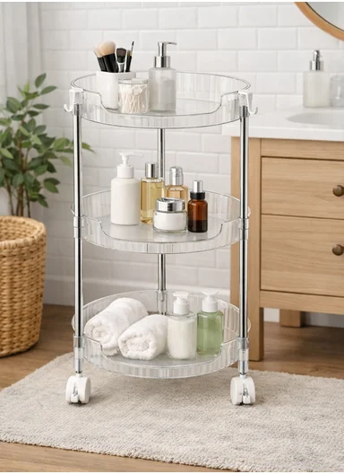 3-Layer Rolling Storage Rack with Wheels, Clear Multi-Purpose Organizer Cart (W33.5 x H62)cm - Transparent