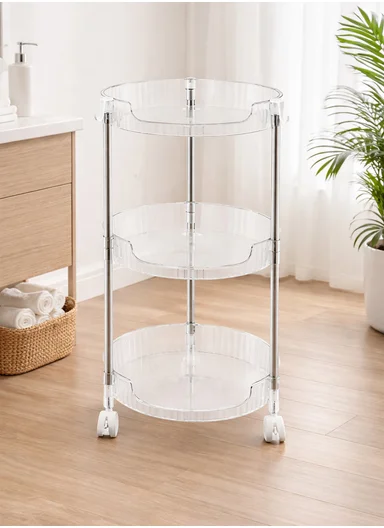 3-Layer Rolling Storage Rack with Wheels, Clear Multi-Purpose Organizer Cart (W33.5 x H62)cm - Transparent