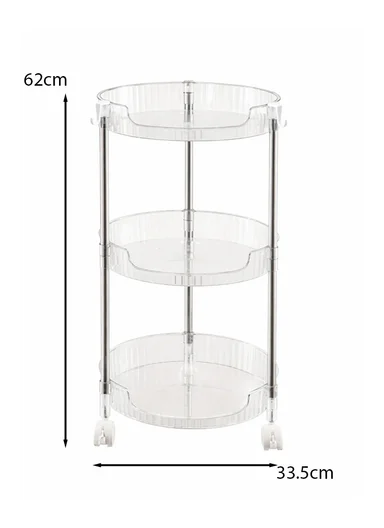 3-Layer Rolling Storage Rack with Wheels, Clear Multi-Purpose Organizer Cart (W33.5 x H62)cm - Transparent