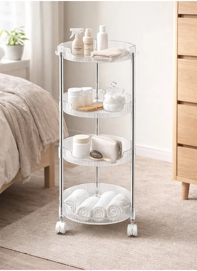 3-Layer Rolling Storage Rack with Wheels, Clear Multi-Purpose Organizer Cart (W33.5 x H62)cm - Transparent