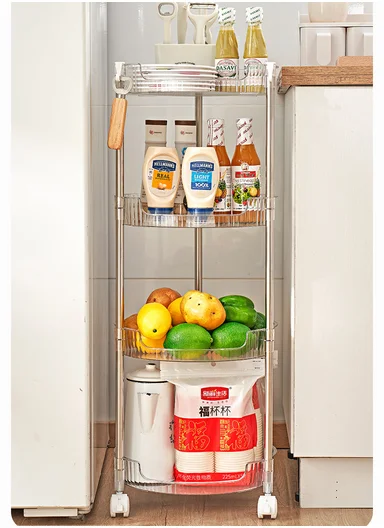 3-Layer Rolling Storage Rack with Wheels, Clear Multi-Purpose Organizer Cart (W33.5 x H62)cm - Transparent