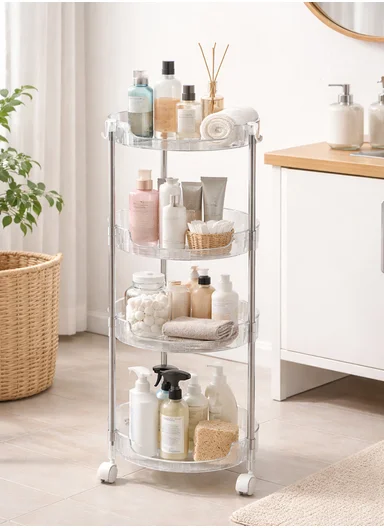 4-Layer Rolling Storage Rack with Wheels, Clear Multi-Purpose Organizer Cart (W 33.5 x H87.5)cm - Transparent