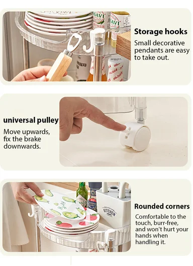 4-Layer Rolling Storage Rack with Wheels, Clear Multi-Purpose Organizer Cart (W 33.5 x H87.5)cm - Transparent