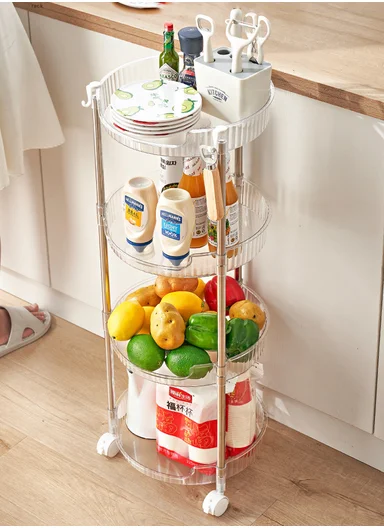 4-Layer Rolling Storage Rack with Wheels, Clear Multi-Purpose Organizer Cart (W 33.5 x H87.5)cm - Transparent