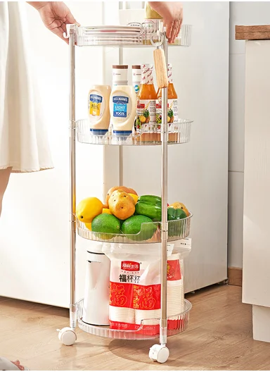 4-Layer Rolling Storage Rack with Wheels, Clear Multi-Purpose Organizer Cart (W 33.5 x H87.5)cm - Transparent