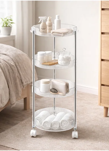 4-Layer Rolling Storage Rack with Wheels, Clear Multi-Purpose Organizer Cart (W 33.5 x H87.5)cm - Transparent