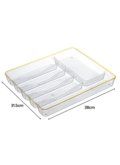 6 Compartments Kitchen Cutlery Organizer With Gold Edges (W38 x D31.5 x H4.5)cm 
