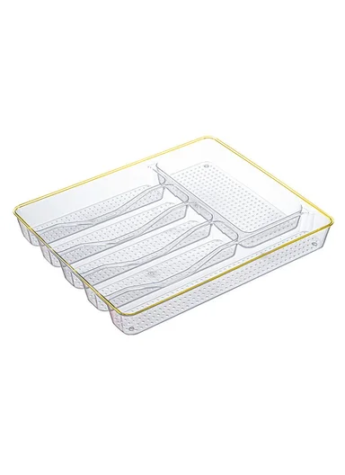 6 Compartments Kitchen Cutlery Organizer With Gold Edges (W38 x D31.5 x H4.5)cm 