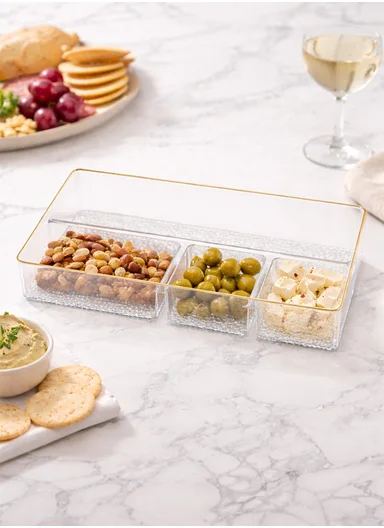 4 Sections Serving Tray Box With Gold Edges (W38.5 x  D20 x H5)cm