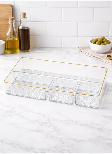 4 Sections Serving Tray Box With Gold Edges (W38.5 x  D20 x H5)cm