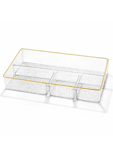 4 Sections Serving Tray Box With Gold Edges (W38.5 x  D20 x H5)cm