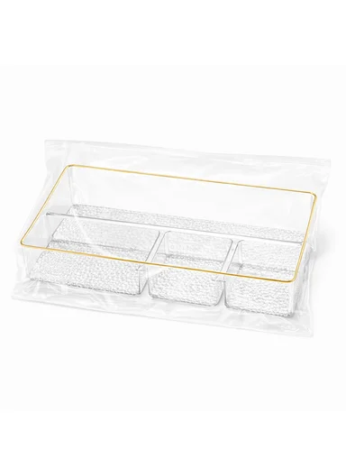 4 Sections Serving Tray Box With Gold Edges (W38.5 x  D20 x H5)cm