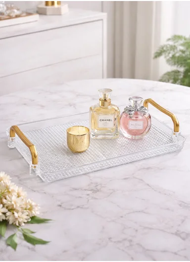 Multipurpose Rectangular Serving Tray with Gold Handles (W23 x D21 x H5)cm