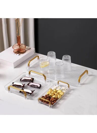 Multipurpose Rectangular Serving Tray with Gold Handles (W23 x D21 x H5)cm