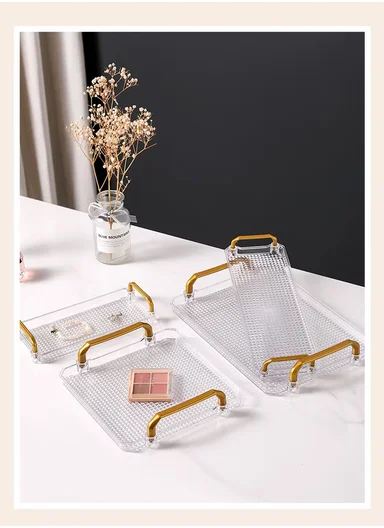 Multipurpose Rectangular Serving Tray with Gold Handles (W23 x D21 x H5)cm