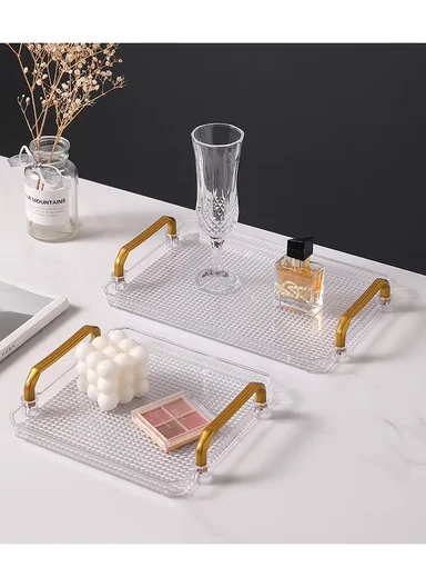 Multipurpose Rectangular Serving Tray with Gold Handles (W23 x D21 x H5)cm