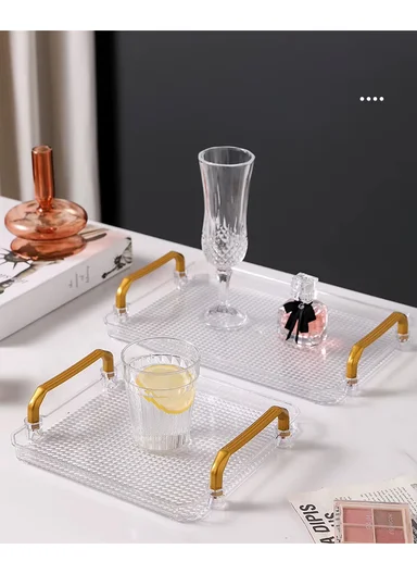 Multipurpose Rectangular Serving Tray with Gold Handles (W23 x D21 x H5)cm