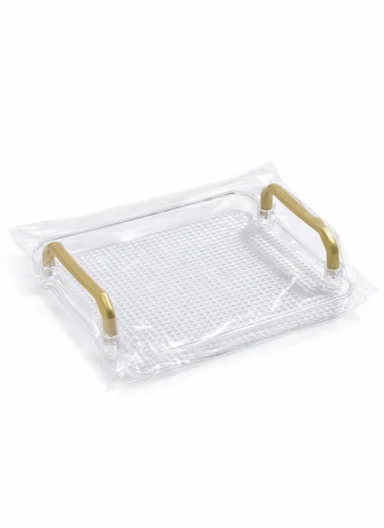 Multipurpose Rectangular Serving Tray with Gold Handles (W23 x D21 x H5)cm