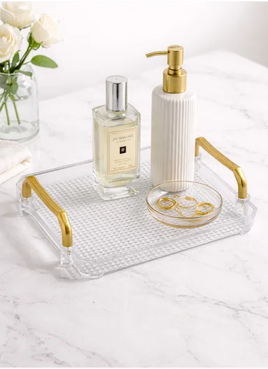 Multipurpose Rectangular Serving Tray with Gold Handles (W23 x D21 x H5)cm