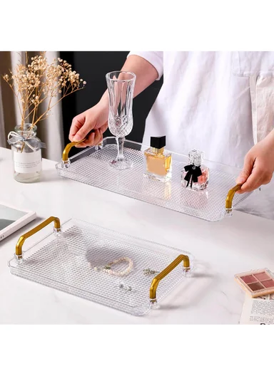 Multipurpose Rectangular Serving Tray with Gold Handles (W31 x D21 x H5)cm