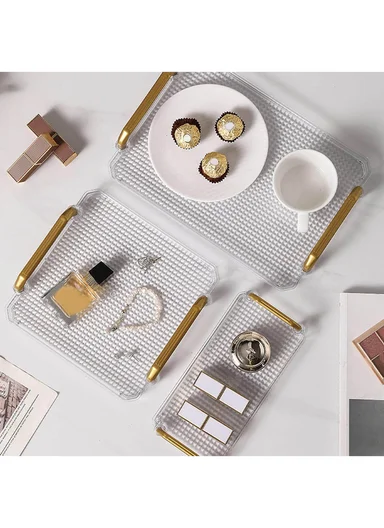 Multipurpose Rectangular Serving Tray with Gold Handles (W31 x D21 x H5)cm