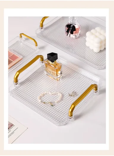 Multipurpose Rectangular Serving Tray with Gold Handles (W31 x D21 x H5)cm