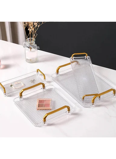 Multipurpose Rectangular Serving Tray with Gold Handles (W31 x D21 x H5)cm