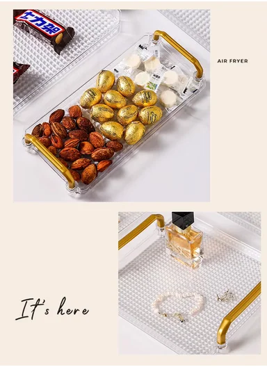 Multipurpose Rectangular Serving Tray with Gold Handles (W31 x D21 x H5)cm