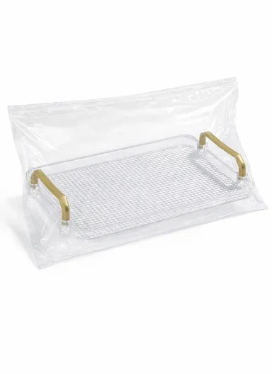 Multipurpose Rectangular Serving Tray with Gold Handles (W31 x D21 x H5)cm