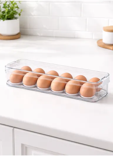 Refrigerator Egg Storage Box with Lockable Lid (W31 x D9.5 x H6.5)cm - Transparent