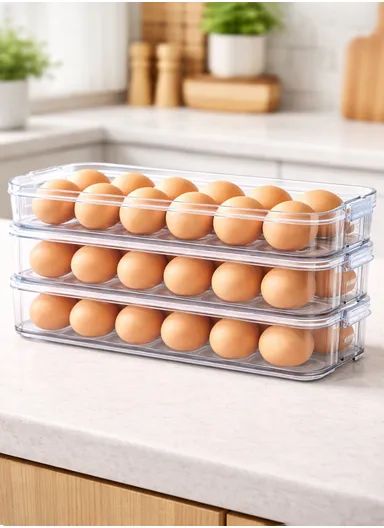 Refrigerator Egg Storage Box with Lockable Lid (W31 x D9.5 x H17)cm - Transparent