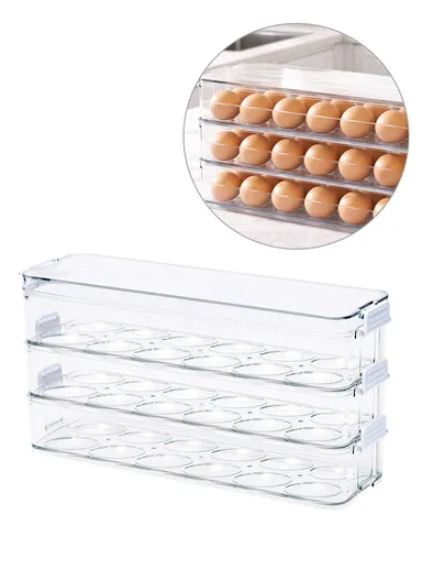 Refrigerator Egg Storage Box with Lockable Lid (W31 x D9.5 x H17)cm - Transparent