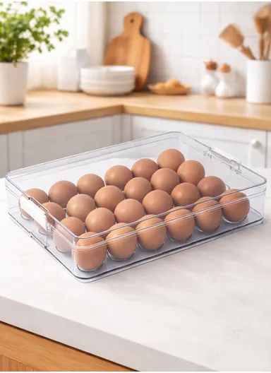 Refrigerator Egg Storage Box with Lockable Lid (W33 x D22 x H7)cm - Transparent