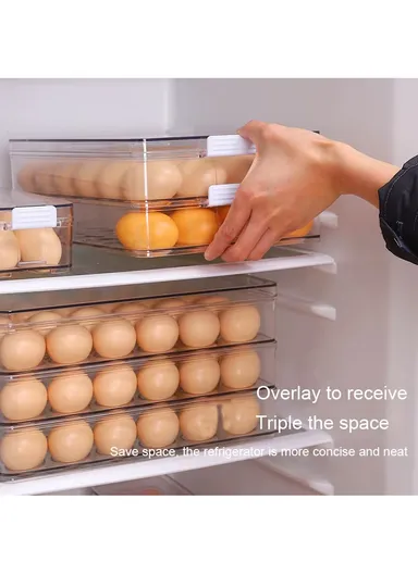 Refrigerator Egg Storage Box with Lockable Lid (W33 x D22 x H7)cm - Transparent
