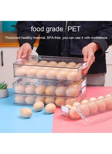 Refrigerator Egg Storage Box with Lockable Lid (W33 x D22 x H7)cm - Transparent